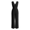 thumbnail image 5 of FASHOFT Womens Jumpsuits Solid Color Sleeveless V Neck Waist Cinched Design Wide Leg With Pockets One Piece Casual Romper For Daily Wear Jumpsuits Black, 5 of 5