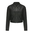 thumbnail image 2 of ChaoHeng Ladies Jackets Lightweight Petite Tops Button 2024 Clearance,Womens Solid Color Short Thin Leather Jacket Long Sleeved Casual Jacket(Black,M), 2 of 8