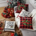 thumbnail image 1 of FairOnly Christmas Pillow Covers Set of 4 Black Red Plaid Farmhouse Xmas Decorations Wreath Pattern Cushion Cases for Sofa Couch, 18"x18", 1 of 7