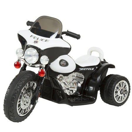 3 Wheel Mini Motorcycle Trike for Kids Battery Powered Ride on Toy by Rockin’ Rollers – Toys for Boys and Girls 2 - 5 Year Old – Police Car