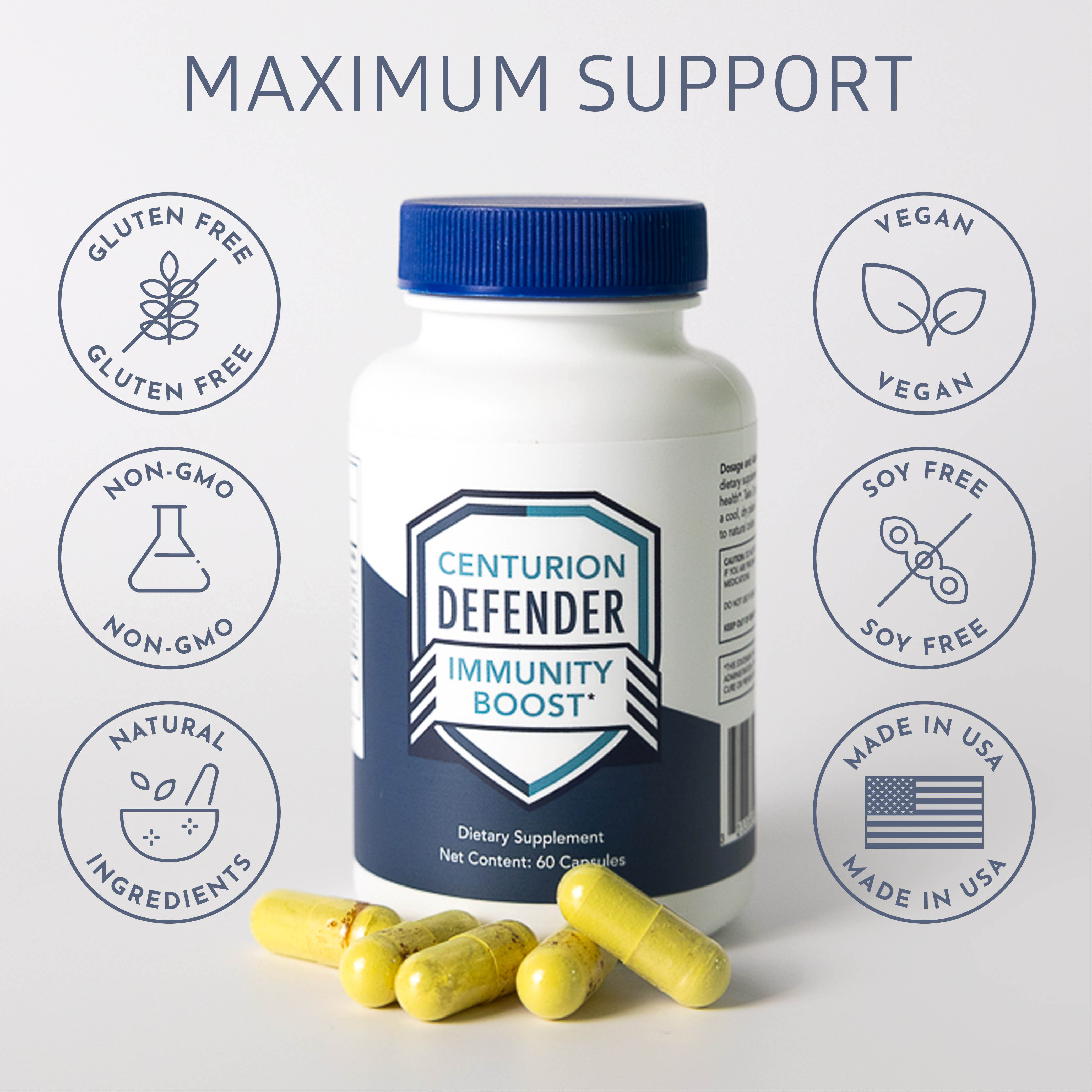 Centurion Labs Defender Immunity Boost with Quercetin, Zinc, Vitamin D, Vitamin C and Copper, 60 Caps