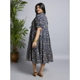thumbnail image 4 of Globus Gloplus Women Mandarin Collar Puff Sleeves Floral Print A-Line Midi Plus Size Dress, 4 of 6