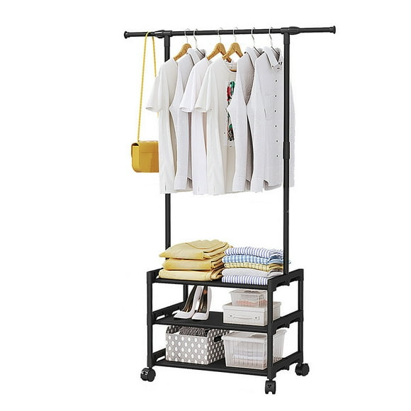 Aoresac Rolling Clothes Rack with Shelves for Hanging Clothes Hats Bags with Shoe Storage, Portable Metal Garment Rack Clothing Rack with Wheels 3 Tier Shoe Rack for Entryway Corner Closet