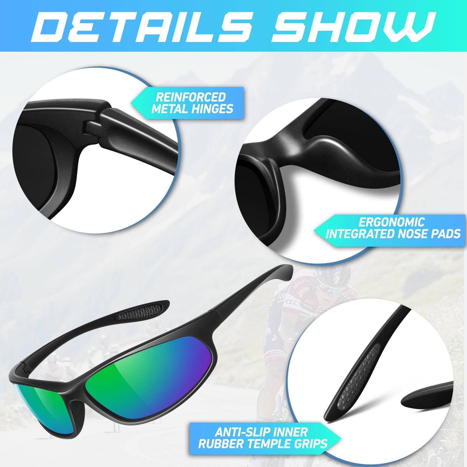 LINVO Sports Polarized Sunglasses for Men Women, Wrap-Around for Fishing, Cycling & Running, UV400 Protection
