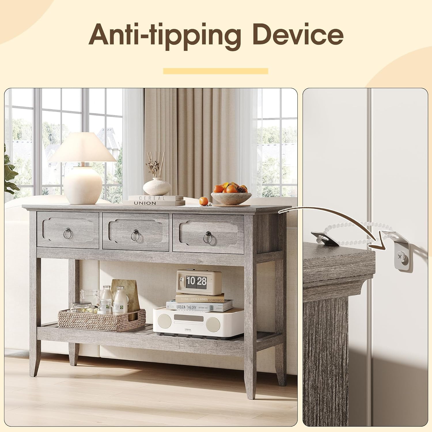 VEANERWOOD Farmhouse Entryway Table with 3 Drawers, 2-Tier Console Table with Storage for Entryway Living Room