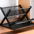 thumbnail image 3 of Kitchen Dish Rack, Well Organization 2 Tier Folding Drain Board Dish Drying Rack Keep Neatly  for Tableware for Home Use White,Black, 3 of 7