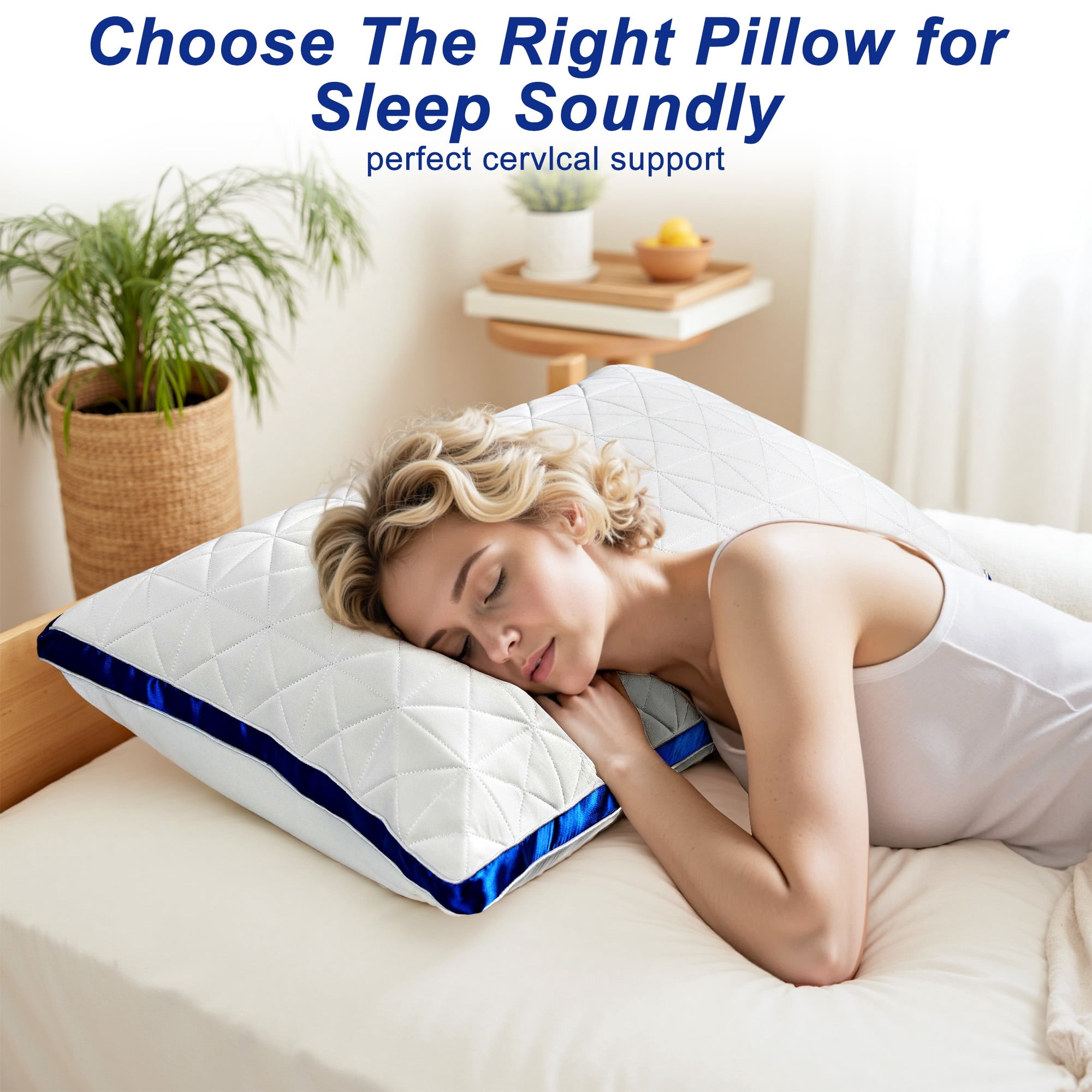 Pillows Set of 2, Soft Bed Pillows Standard, Gusseted Quilted Hotel Pillows for Side, Back or Stomach Sleepers