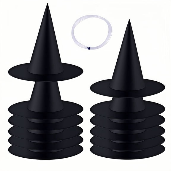 12PCS Halloween Decorations, Black Hanging Witch Hat Decor, Outdoor Floating Witch Costume Accessories Porch Ceiling Yard