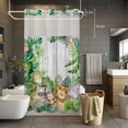 thumbnail image 3 of Tropical Botanical No Hook Shower Curtain with Snap in Liner Cute Zebra Lion Monkey Cartoon Elephant Wood Grain Waterproof Bathroom Shower Curtain with See Through Top Window for Bathtub 54" x 78", 3 of 9