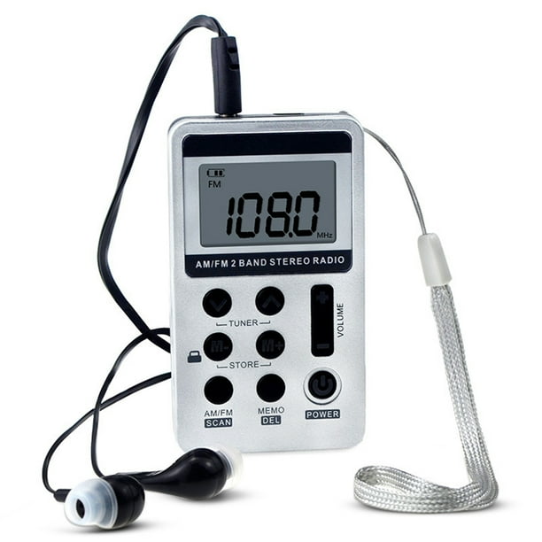 Mini radio recargable HANRONGDA AM / FM portátil de 2 bandas, receptor de radio estéreo digital de bolsillo con pantalla LCD para auriculares Inevent DZ2999-02B