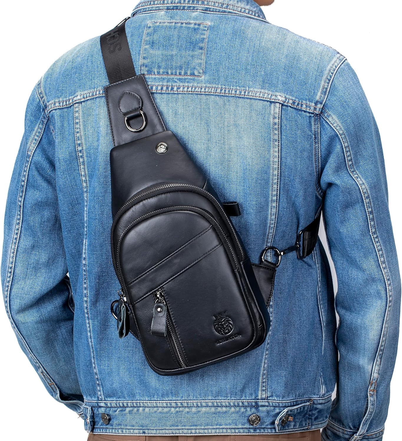 SCHLATUM Genuine Leather Crossbody Sling Bag for Men, Black