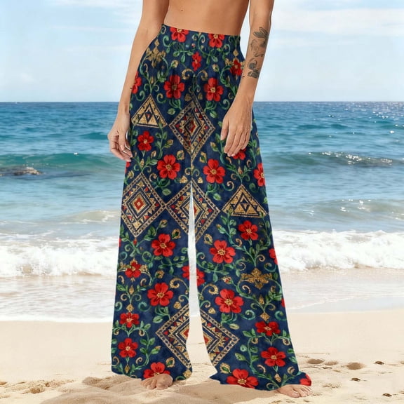 Turilly Cover Up Pants for Swimwear Women Chiffon Sun Protection Beach Pants Cover Pants Wide Leg Boho Pants