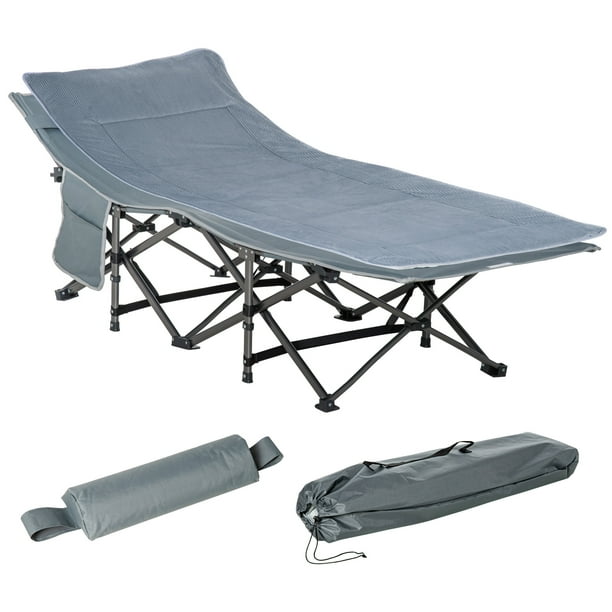 Outsunny Folding Camping Cot, Double Layer Heavy Duty Sleeping Cot with Carry Bag, Headrest, 2
