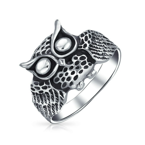 Bling Jewelry Womens Silver Ring: Wise Bird Night Owl Band Oxidized Sterling Sterling