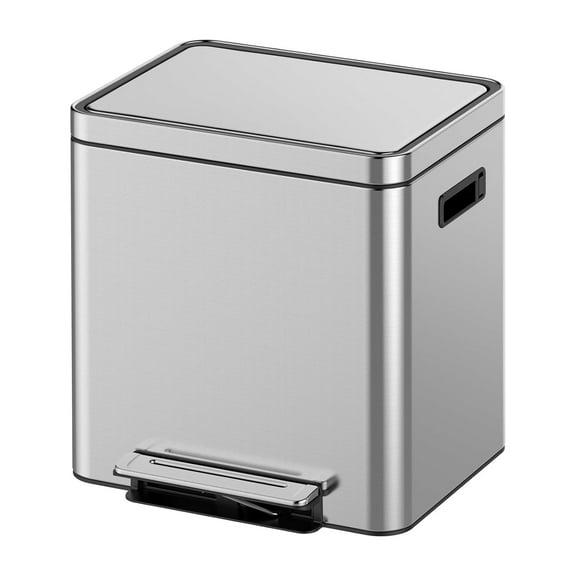 30 L/8 gal Dual Trash Can, Rectangular Waste Basket with Metal Lid & Step Foot Pedal, Double Compartment Classified Garbage Can, Stainless Steel Trash Can with Removable Inner Bucket