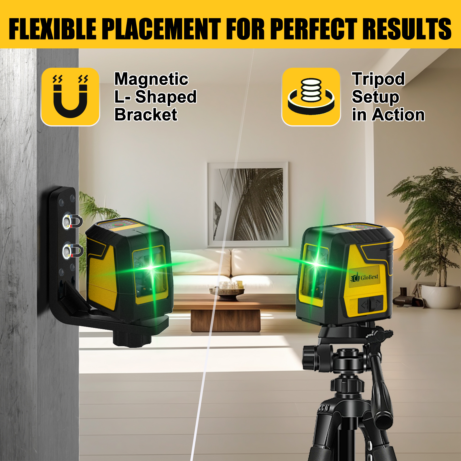 GloBest Laser Level with Tripod, 100 Ft Range, Green Beam photo 7
