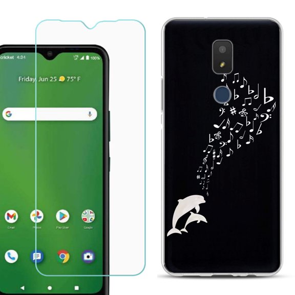 Slim-Fit TPU Fashion Phone Case for Cricket Icon 3, with Tempered Glass Screen Protector, by OneToughShield ® - Dolphin Music