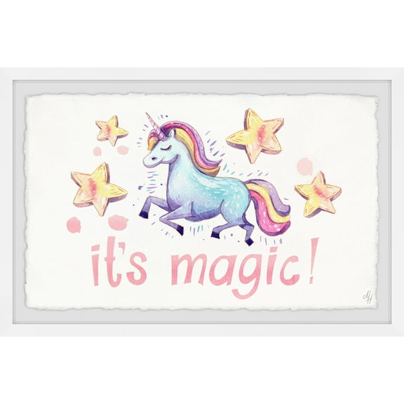 Marmont Hill Cute Unicorn's Magic Framed Wall Art, 12.00" x 1.50"