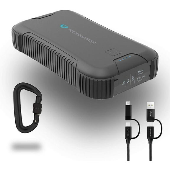 Techsmarter 30000mah Rugged & Waterproof 45W USB-C PD Power Bank. Portable Battery Charger with Flashlight for iPhone, Samsung Galaxy, iPad Air/Pro, Macbook, Androids, LG, HTC, Motorola, Chromebook