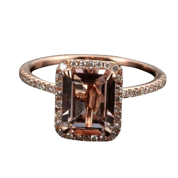 Limited Time Sale: 1.50 Carat Peach Pink Emerald Cut Morganite Diamond Engagement Ring 10k Rose Gold