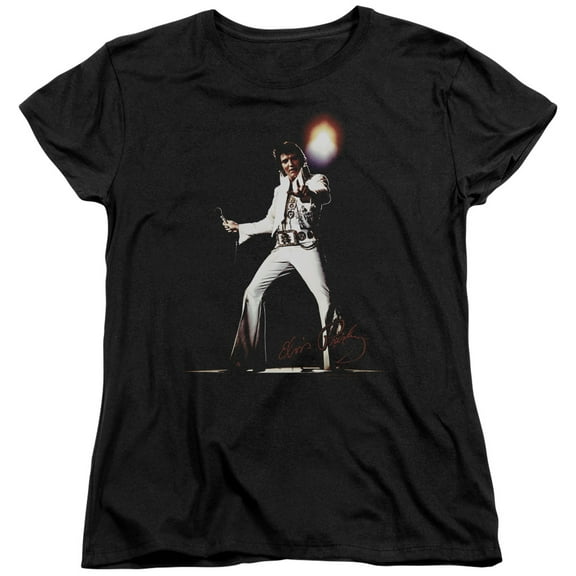 Trevco ELV727-WT-1 Elvis Presley & Glorious Womens Short Sleeve T-Shirt, Black - Small
