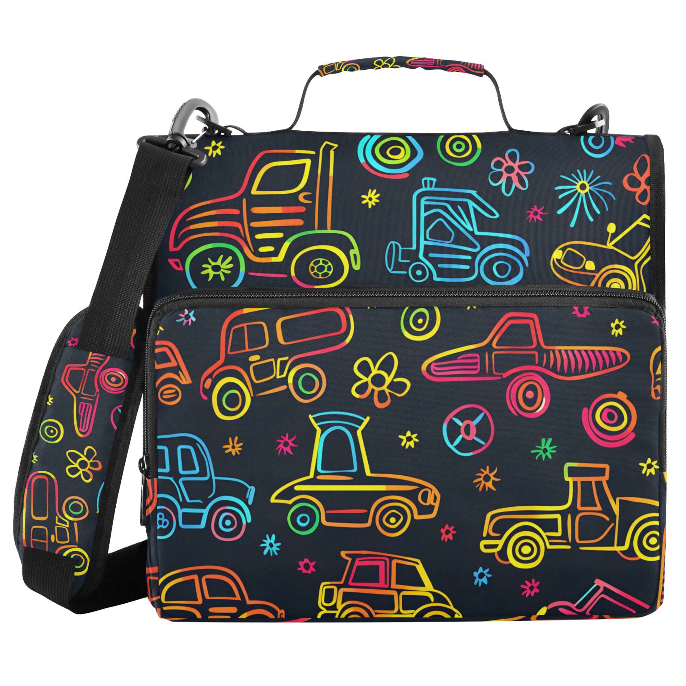 ALAZA Zipper Binder Cute Cartoon Car 3 Ring Trapper Keeper File Folder Organizer Bag