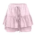 thumbnail image 4 of MIXUE Womens Skirts Solid Color Summer Fashionable Sexy Drawstring Pleated Wide Leg Casual Mini Skirt Daily-Wear,Pink,XL, 4 of 9