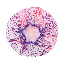 Unique Bargains Women Waterproof Stripe Shower Cap for Bathroom Vacation Hotel Travel Purple Satin EVA