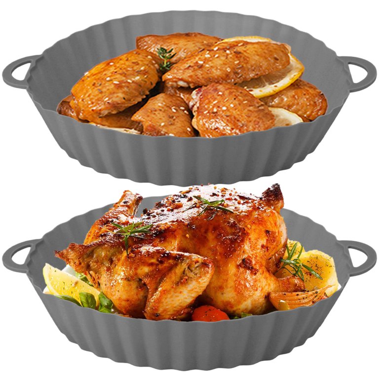 2Pcs Air Fryer Silicone Pot Reusable Air Fryer Silicone Liner Heat  Resistant Round Air Fryer Basket with Handle Silicone Baking Tray Pan Air  Fry Accessories for Microwave Oven 