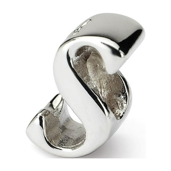Letter S Script Charm .925 Sterling Silver Antique Finish Reflection Beads - QRS1430S