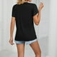 thumbnail image 2 of Camiseta de mujer con cuello en V y encaje hueco - Manga corta, corte holgado, color liso - Camiseta informal de verano, 2 of 4