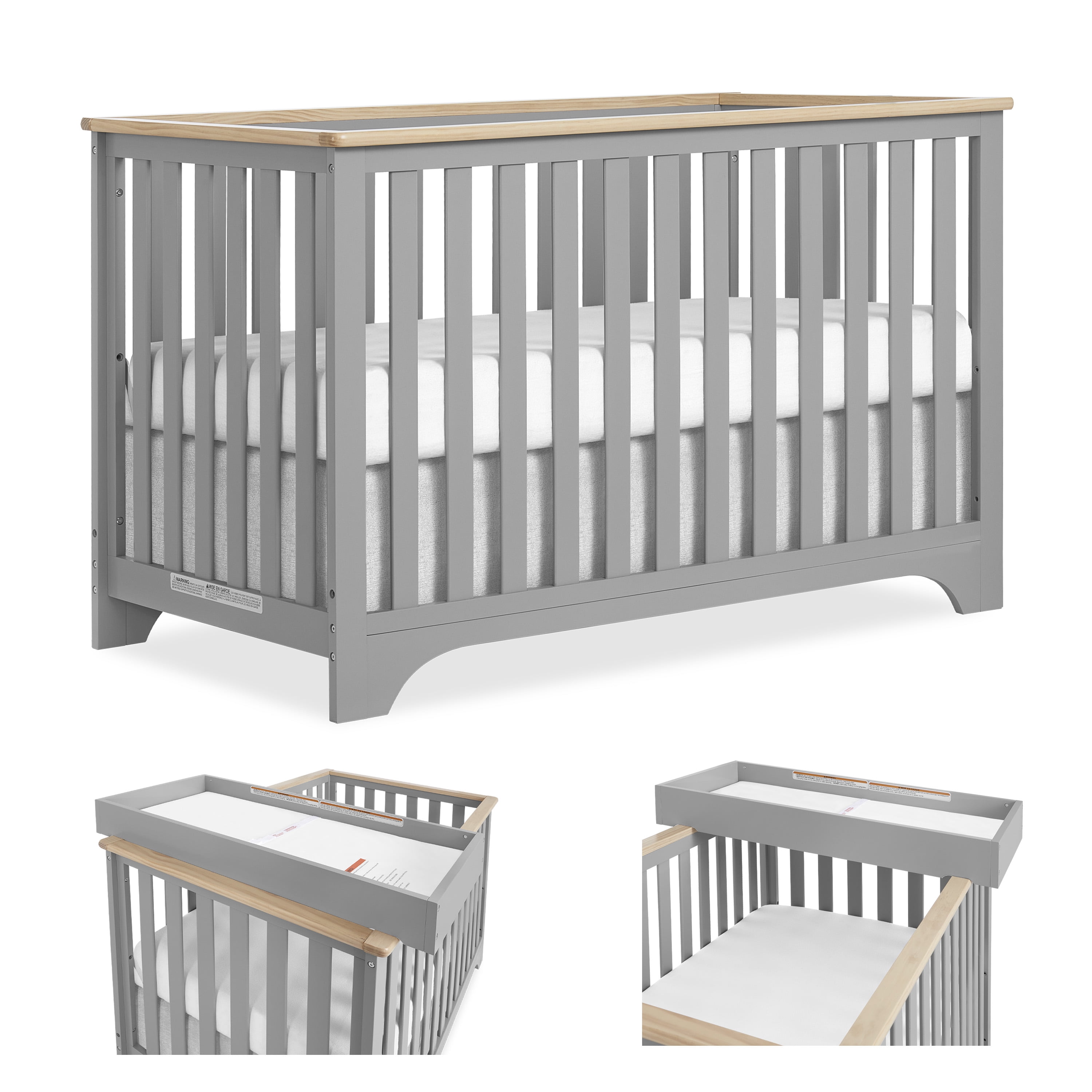 Dream On Me Orion 5-in-1 Convertible Crib with Removable Changing Tray, Pebble Grey Vintage