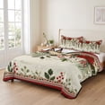 thumbnail image 2 of Quilts Twin XL Size Bedding Set, Red Poinsettia Christmas Lightweight Quilted Comforter, Xmas Winter Flowers Leaves Retro Reversible Bedspread Coverlet with Pillow Covers for All Season, 68" x 98", 2 of 9