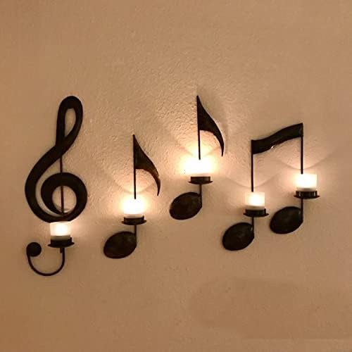 Black Music Note Wall Sconce Metal Wall Sconce Candle Holder Set of 4 Wall Mount Tea Light Candle Holders Musical Symbol Candle Holder Rack for Home Office Classroom$$Home Decor, Kitchen, & Other