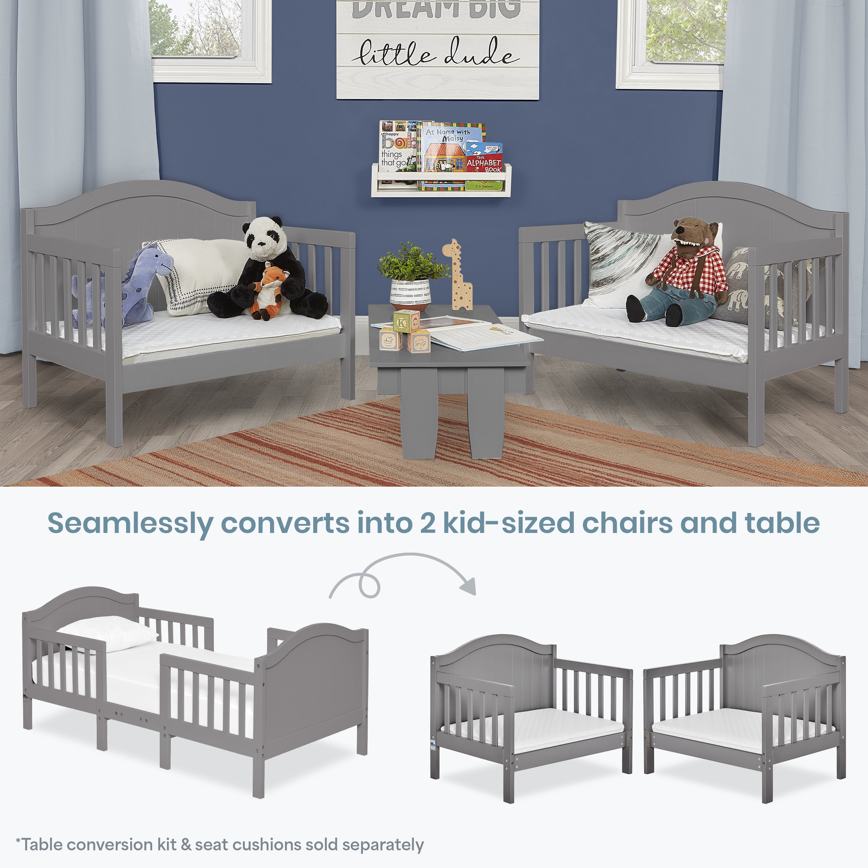 Dream On Me Portland 3 in 1 convertible Toddler Bed, Steel Grey