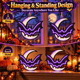 thumbnail image 2 of 2 Pack Halloween Bat Moon Lights, Battery Operated Purple LED Hanging Decorations, Light Up Window Wall Decor for Indoor Covered Porch, 2 of 8