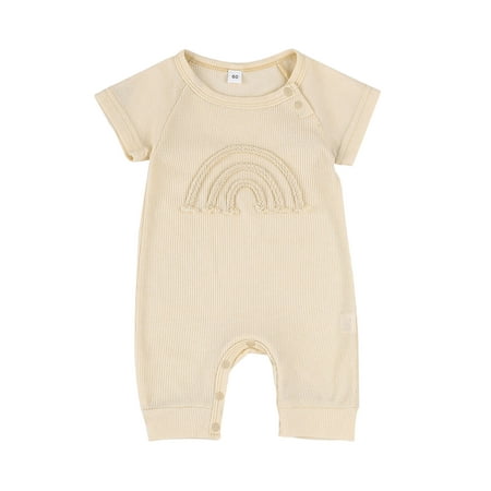 

Franhais Infant Baby Unisex Casual Romper Short Sleeve Round Neck Rainbow Pattern Long Bodysuit