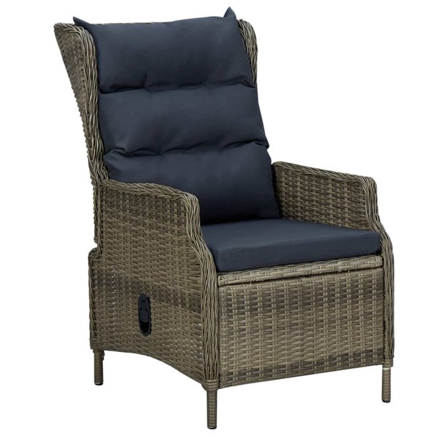 Reclining Patio Chair with Cushions Poly Rattan Brown Outdoor Chairs