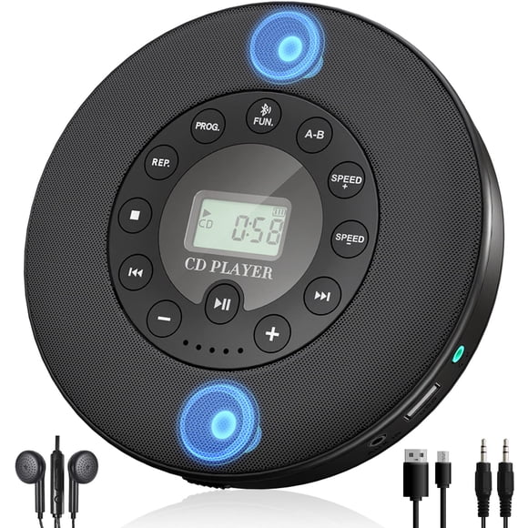 Reproductor de CD portátil Bluetooth Lukasa Stereo con altavoz negro