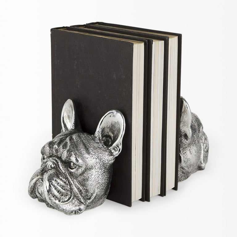 Antiqued Silver Pug Shaped Bookends Antiqued Silver Pug Shaped Bookends