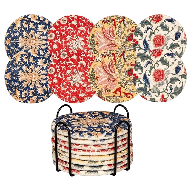Anmrize Ensemble de 8 sous-Verres à Rayures, Dessous de Verre Carré, Ensemble de sous-Verres Absorbants, Décoration de Table, sous-Verre avec Support de Rangement, Ensemble de sous-Verres Carrés à Rayures avec Support, Tapis pour Gobelet Absorbant, F