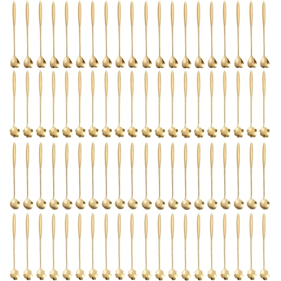 80‑Pack Gold Tea Spoons – 6.9" Stainless Steel Dessert Spoons, 4 Creative Shapes (Cosmos, Heart, Rose & Cherry Blossom), Long Handle Stirring Spoons for Coffee, Tea, Cocktails, Parties & Cafes