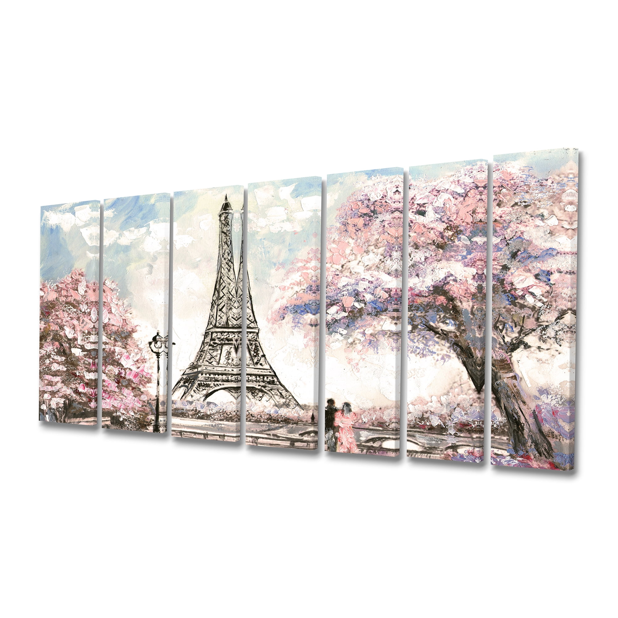 Designart 'Eiffel with Pink Flowers ' Landscape Canvas Art Print