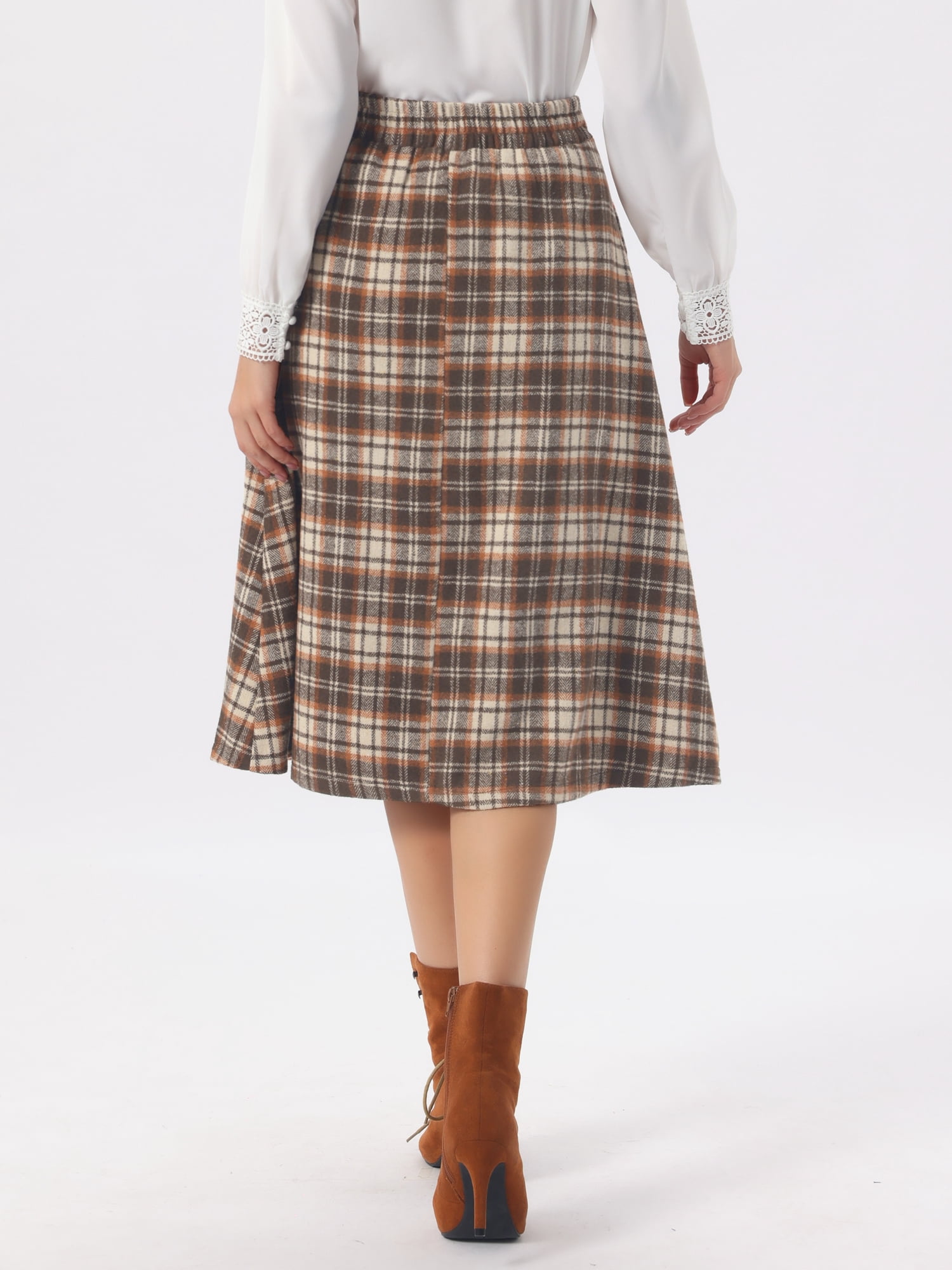 DARING DIVA Women's Midi A-Line Pleated Skirts with Pockets X-Large Brown