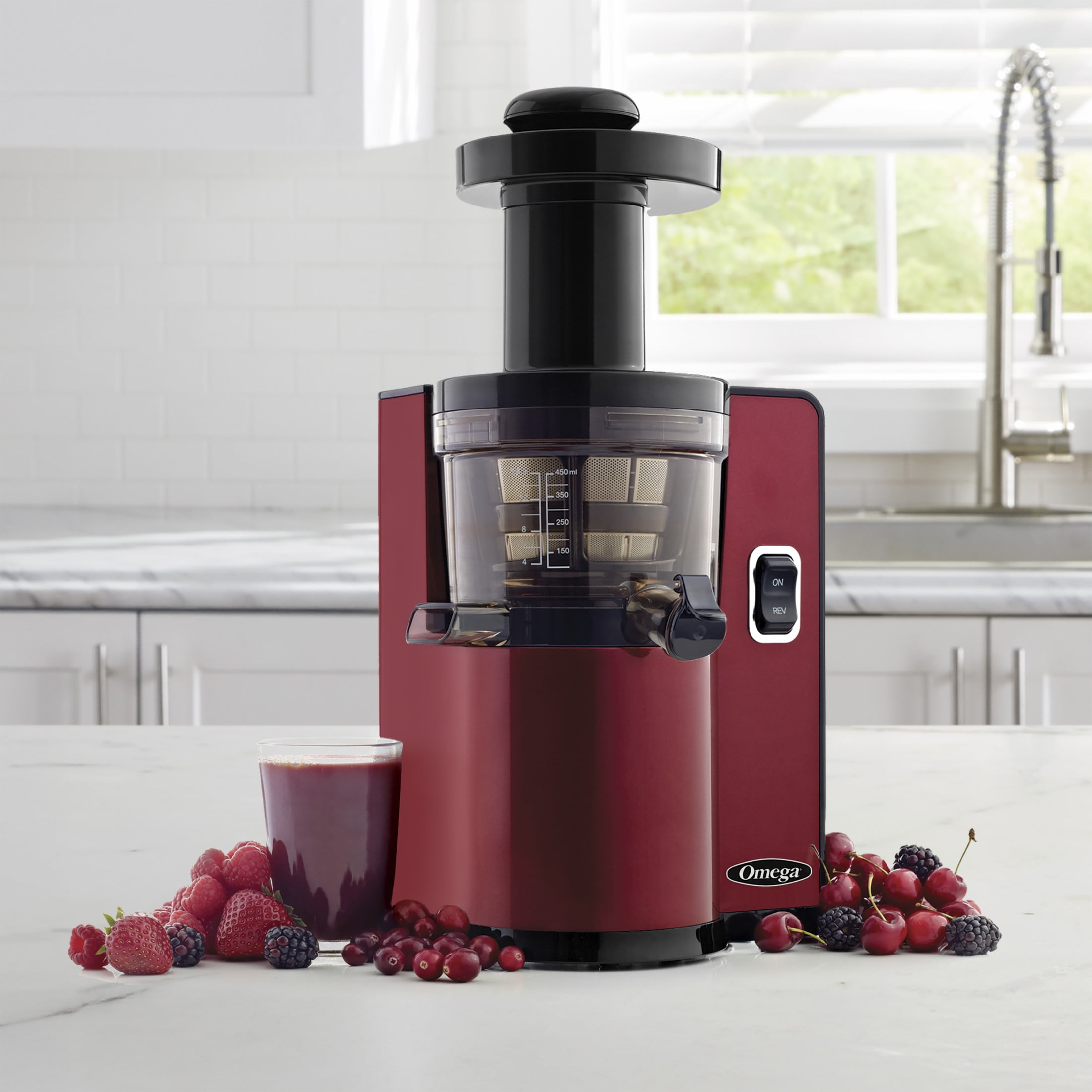 Omega Cold Press Masticating Juicer, Easy Clean, Low-Speed, Red