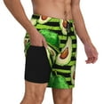 thumbnail image 2 of Yiaed Avocado Green Striped Print Mens Swim Trunks Bathing Suit Compression Liner Beach Swim Shorts Swimwear Quick Dry Zipper Pocket No-Chafing Board Short-XX-Large, 2 of 6