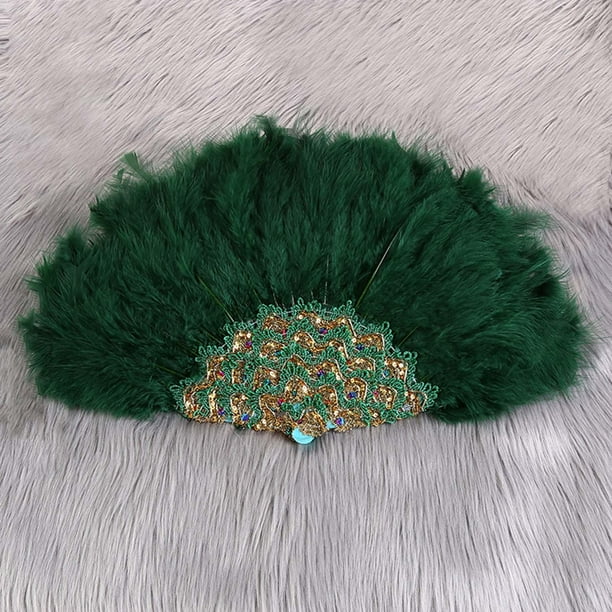 Abanico Decorativo de mano Salvador de plumas de novia para boda estilo Vintage plegable VERDE