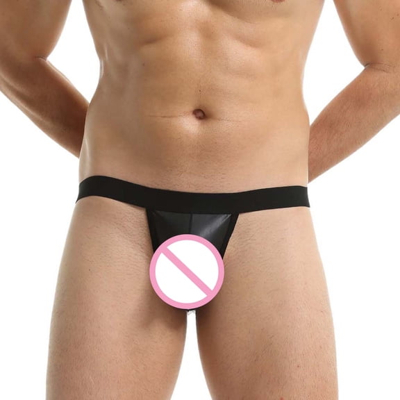 Male Casual Solid Imitation T Back Underwear Pant Knickers Hole Low Waist Thong, XL, Black