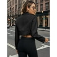 thumbnail image 3 of Giolshon Women's Leather Jacket Faux Motorcycle Biker Short Coat Belt Crop 2236 Black XL, 3 of 3