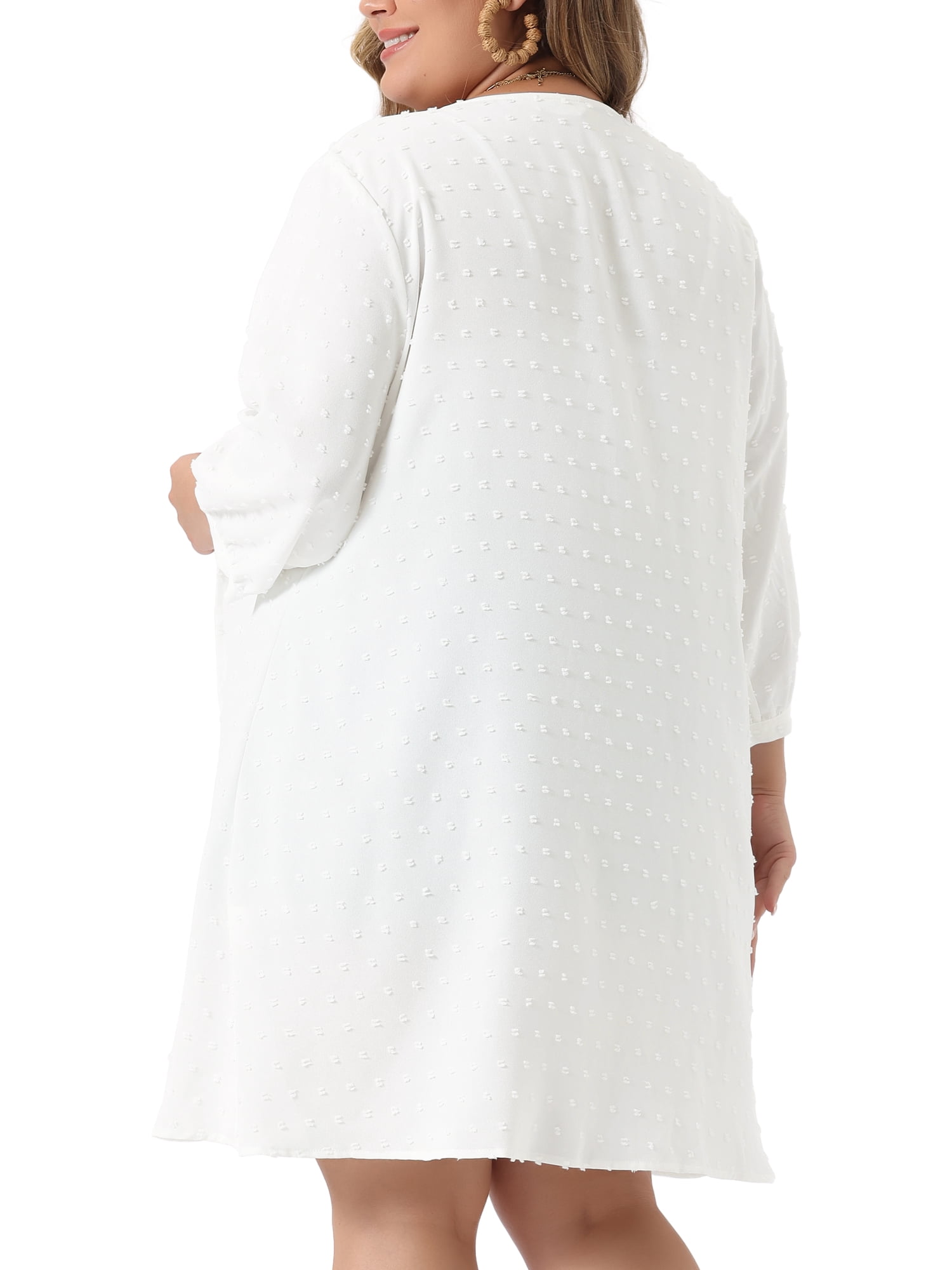 DARING DIVA Plus Size 3/4 Sleeve Swiss Dots Cover Up Cardigan 3X White